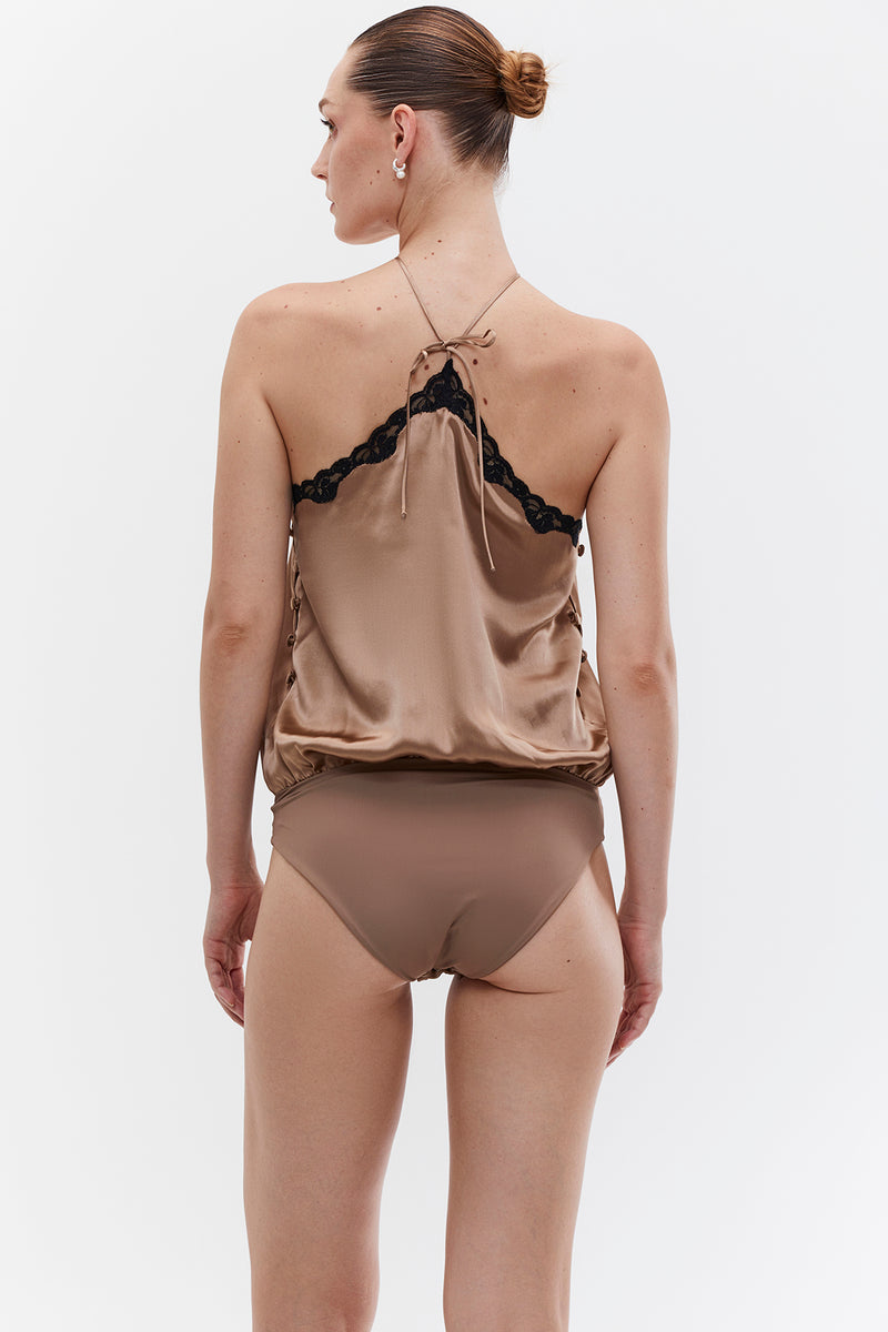 Magda Silk Bodysuit - Sand