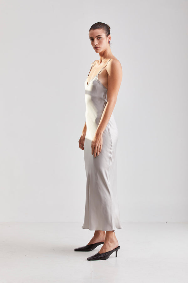 Mona Maxi Slip Dress - Silver