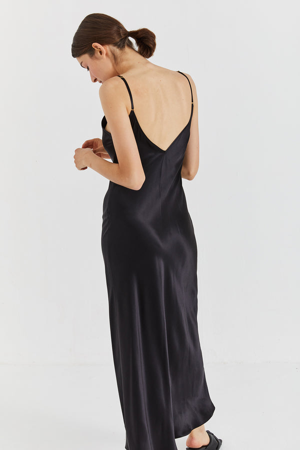 Mona Maxi Slip Dress - Black