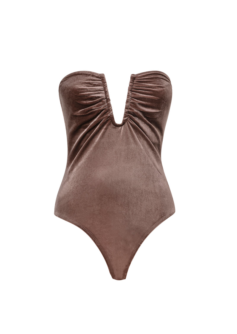 Lydia Velvet Bodysuit - Taupe