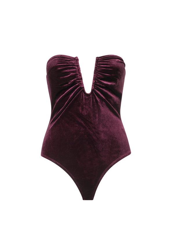 Lydia Velvet Bodysuit - Burgundy