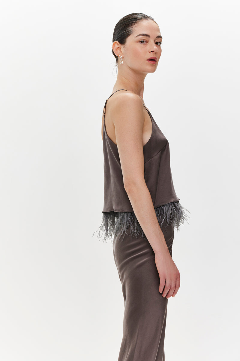 Milla Silk & Feathers Camisole - Grey