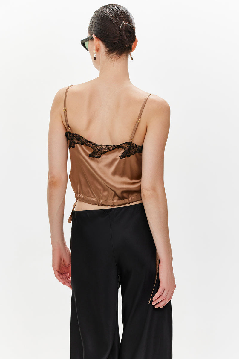 Isabelle cropped silk cami  - Dark champagne