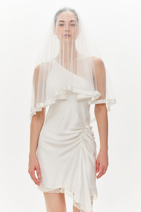 Wide silk trim veil