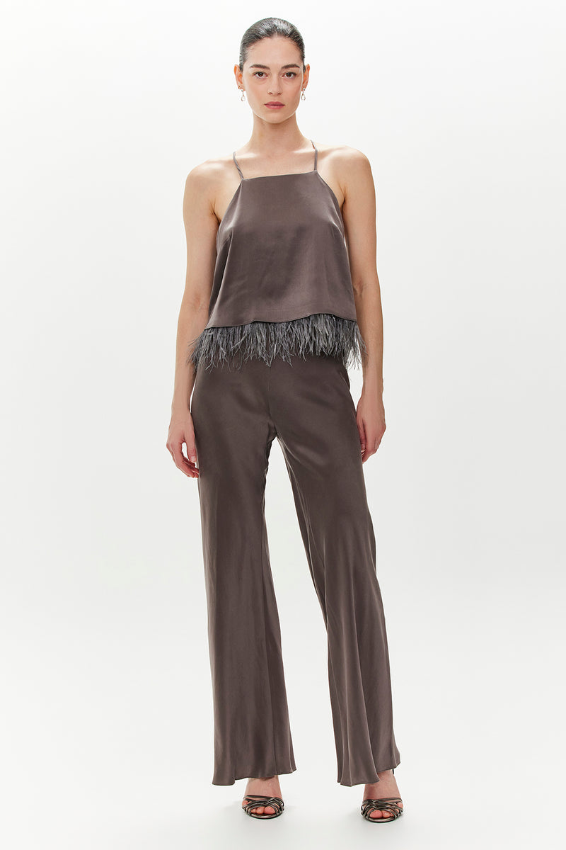 Milla Silk & Feathers Camisole - Grey