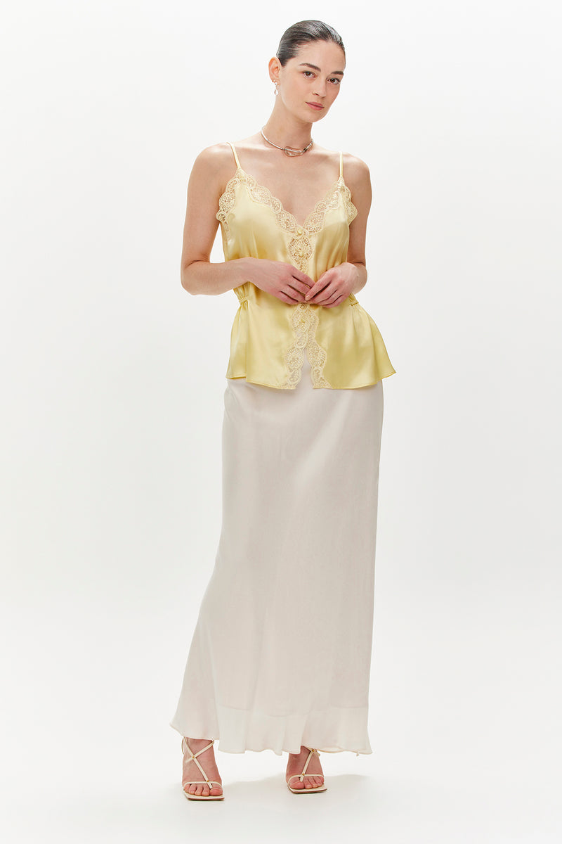 Sabine Silk & Lace Cami  - Pastel Yellow