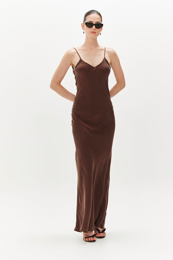 Mona Maxi Slip Dress - Deep Brown