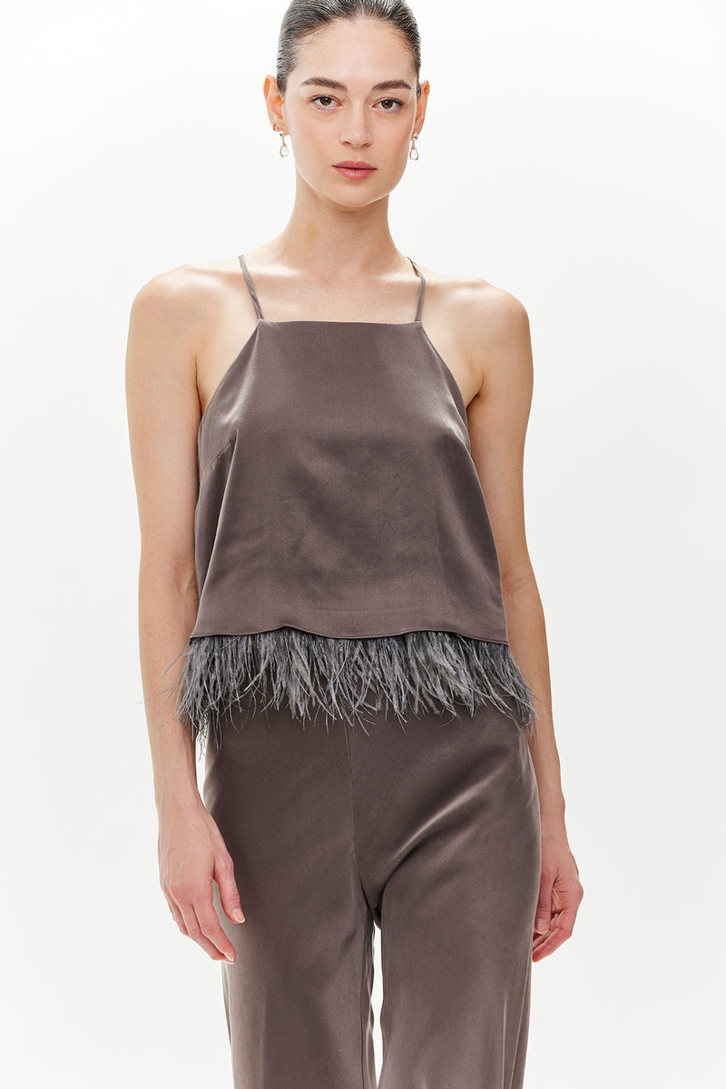 Milla Silk & Feathers Camisole - Grey