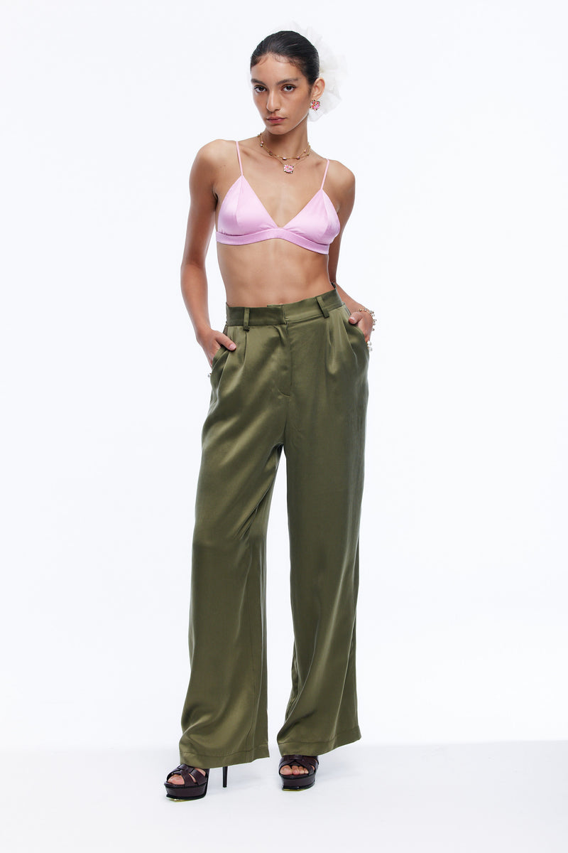 Manuelle Silk Pants - Olive