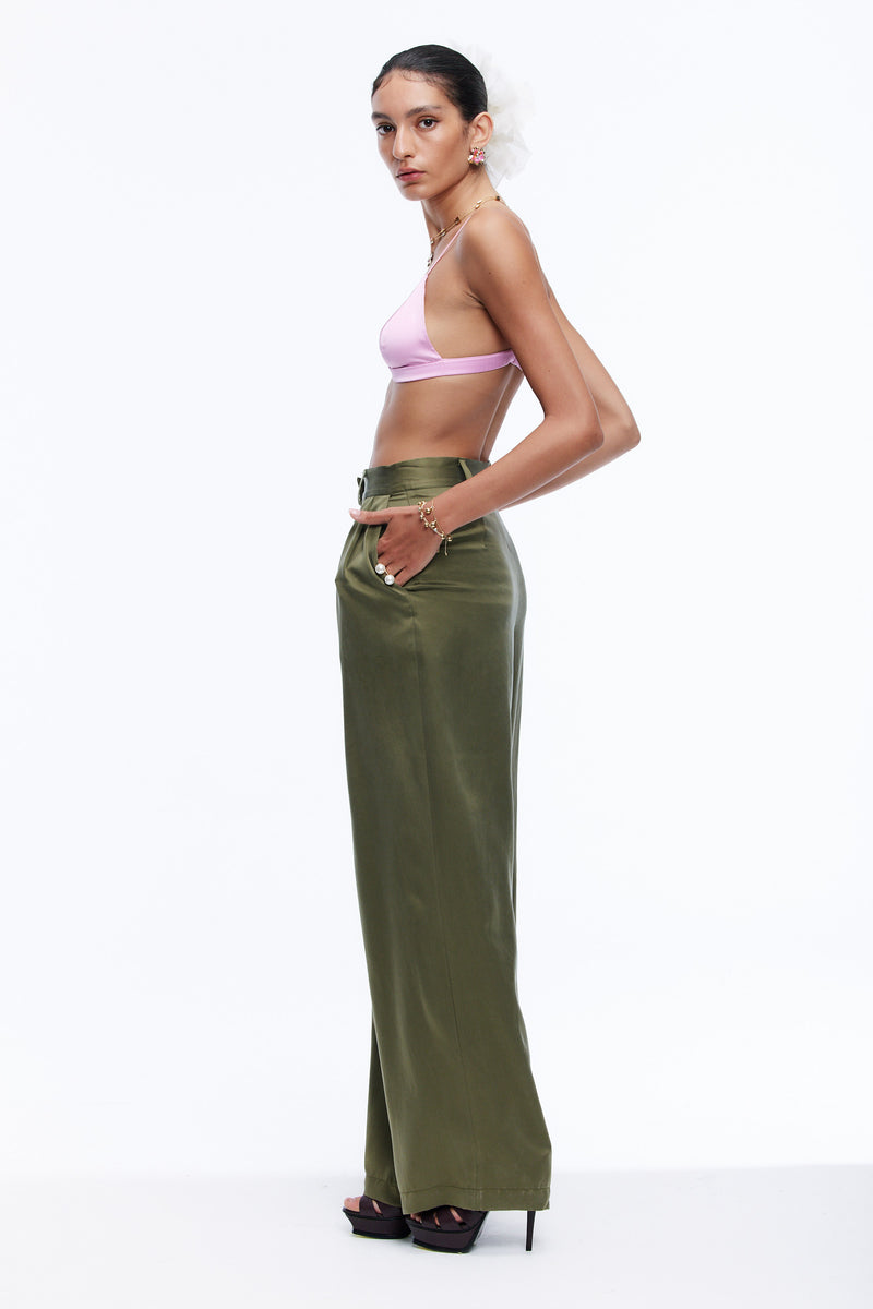 Manuelle Silk Pants - Olive