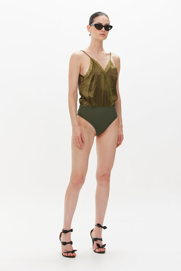 Garda Silk Bodysuit - Olive