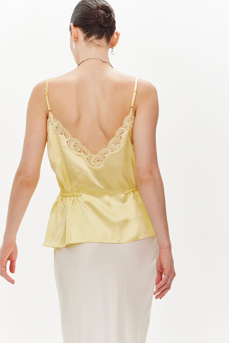 Sabine Silk & Lace Cami  - Pastel Yellow