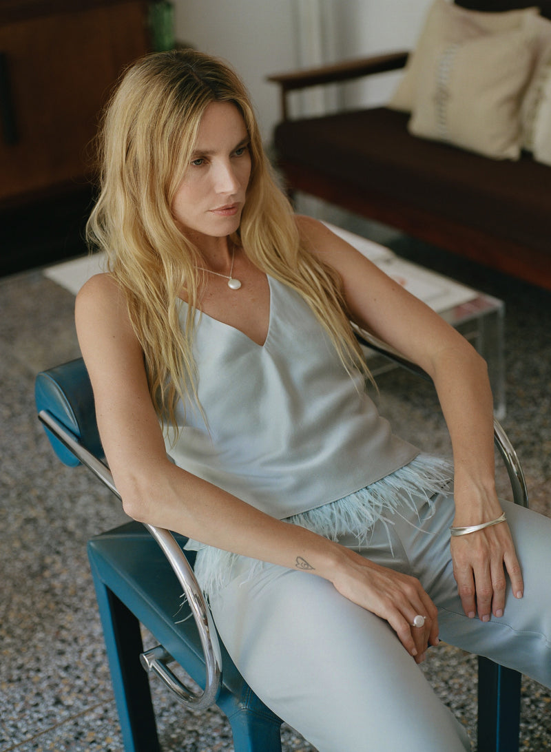 Salome' Silk & Feathers Camisole - Light Blue