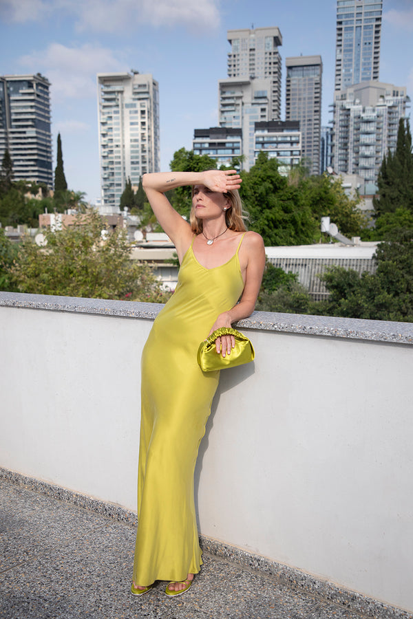 Mona Maxi Slip Dress - Lime