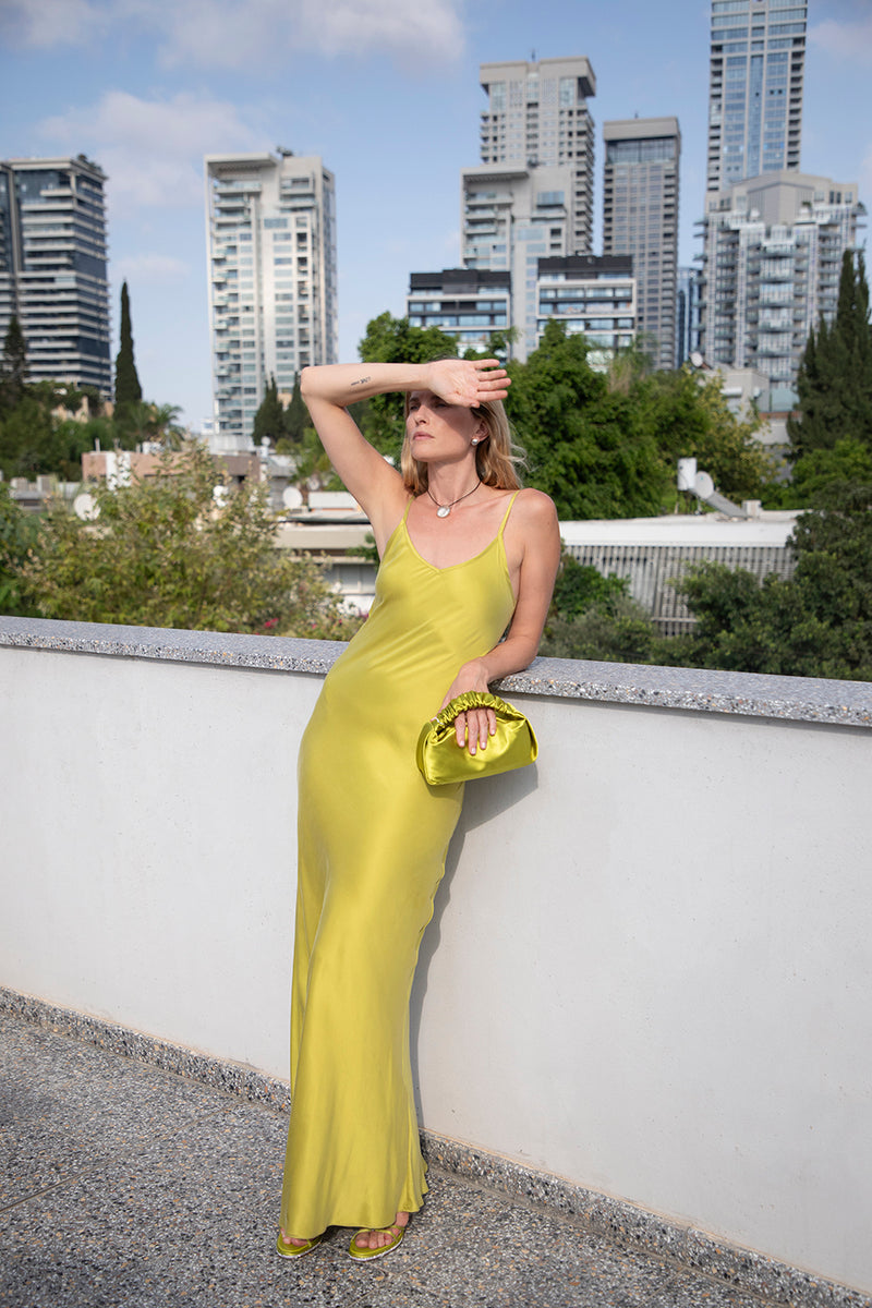 Mona Maxi Slip Dress - Lime