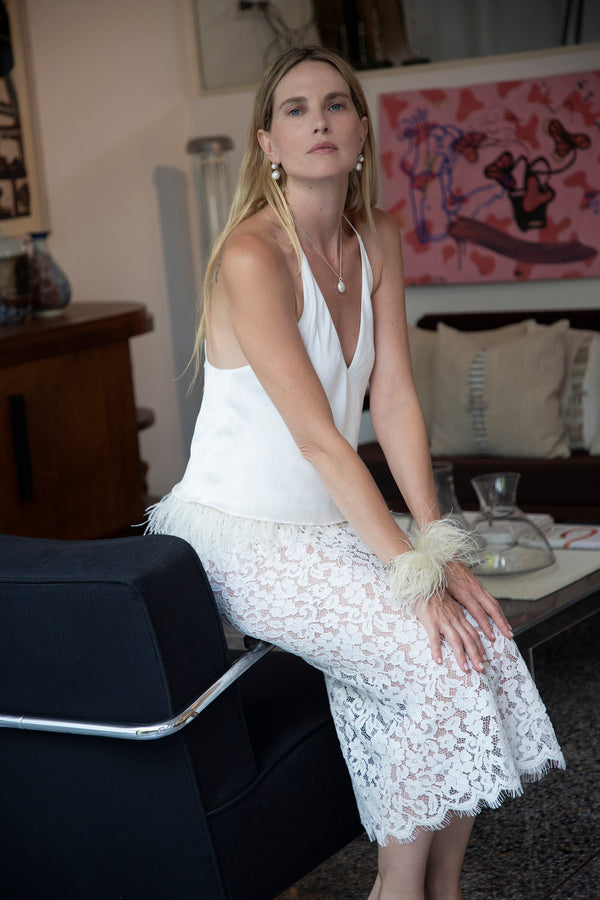 Salome' Silk & Feathers Camisole - Light Cream