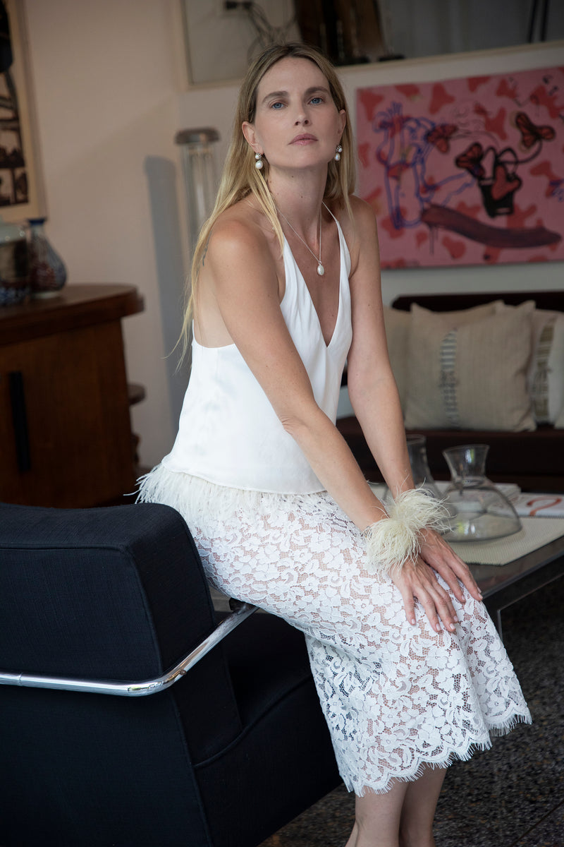 Salome' Silk & Feathers Camisole - Light Cream
