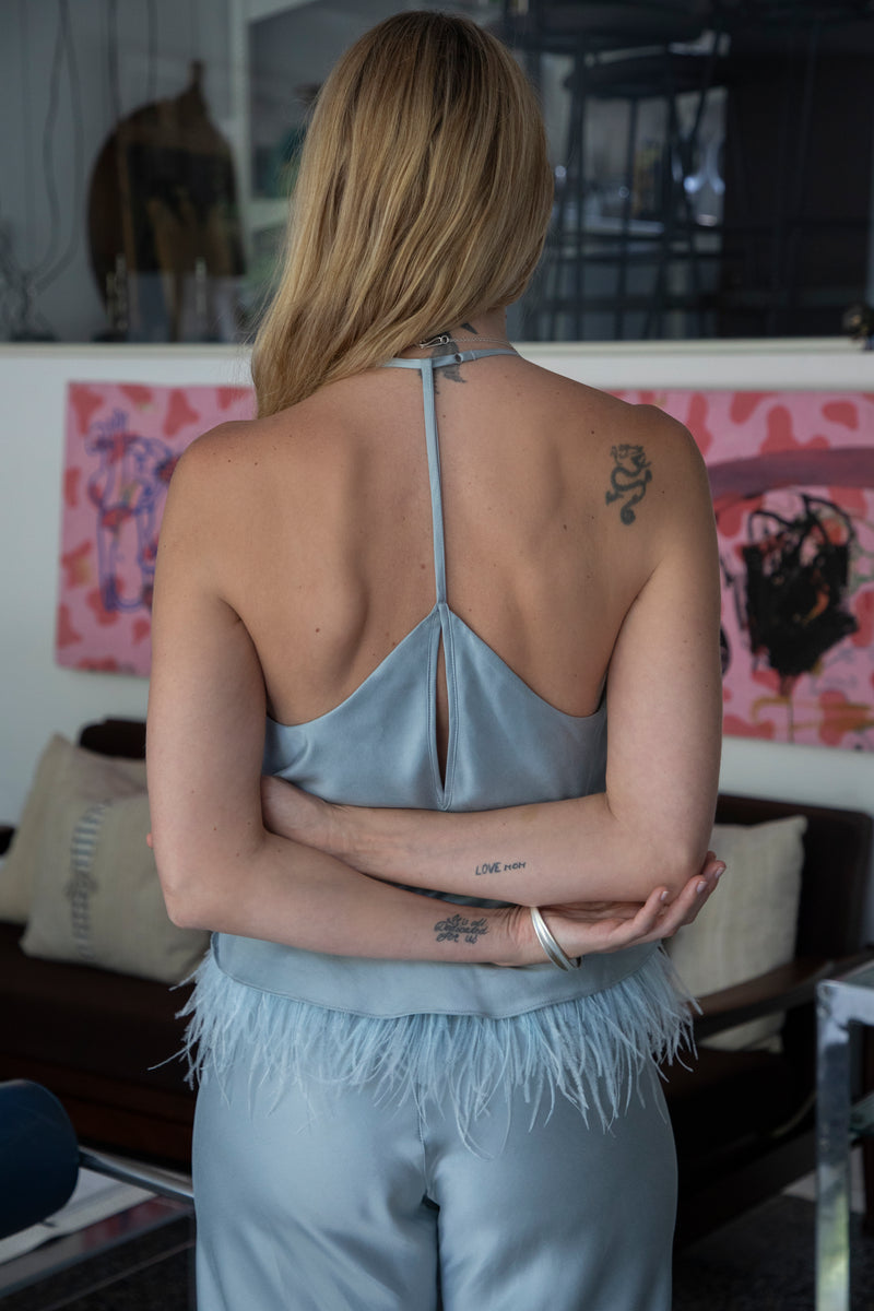 Salome' Silk & Feathers Camisole - Light Blue