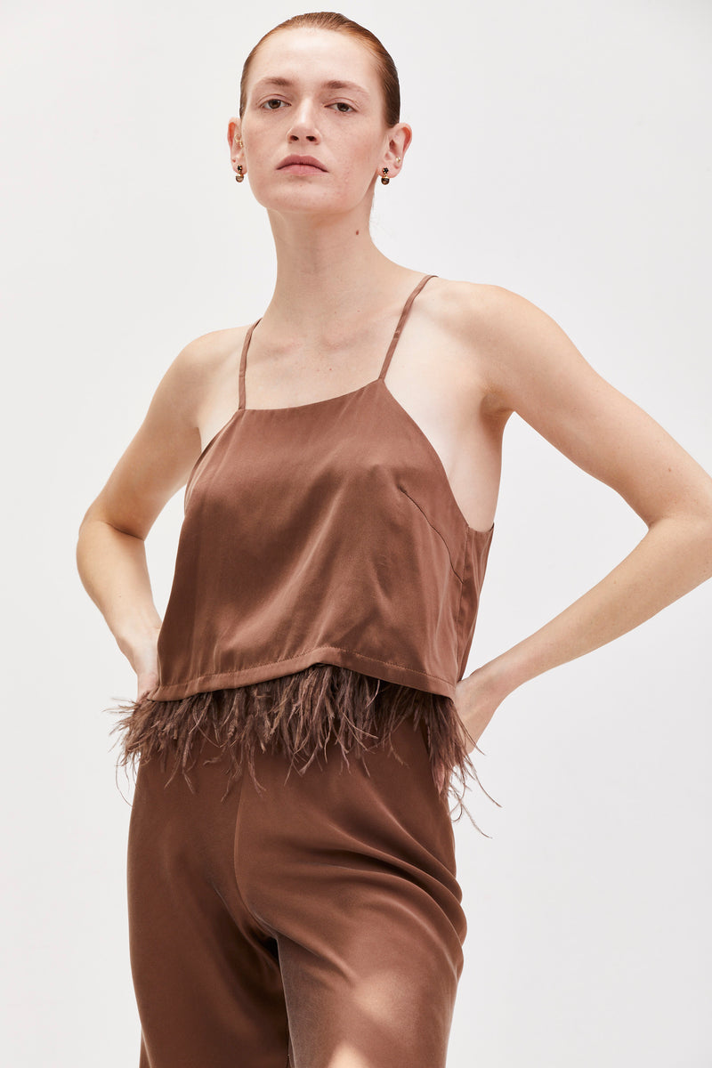 Milla Silk & Feathers Camisole - Espresso