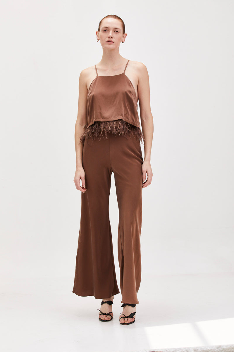 Milla Silk & Feathers Camisole - Espresso