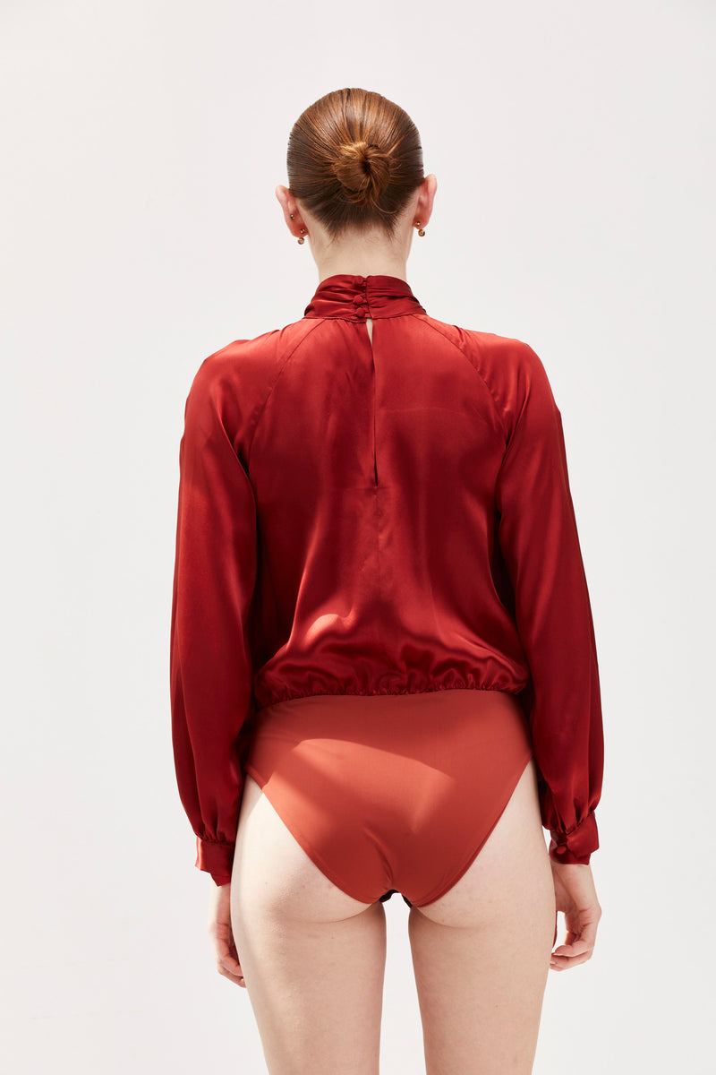 La Bohem Silk Bodysuit - RED