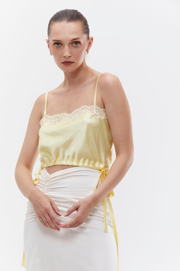 Isabelle cropped silk cami  - Yellow