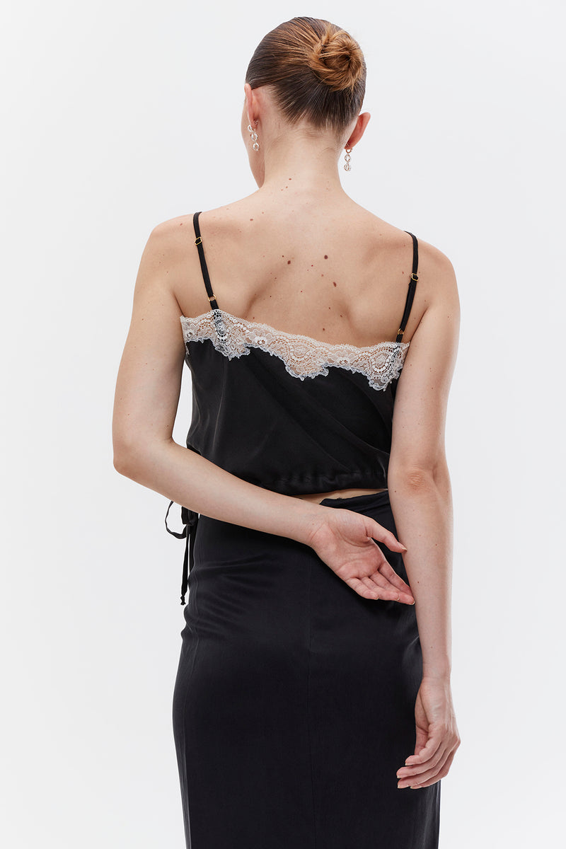 Isabelle cropped silk cami  - Black