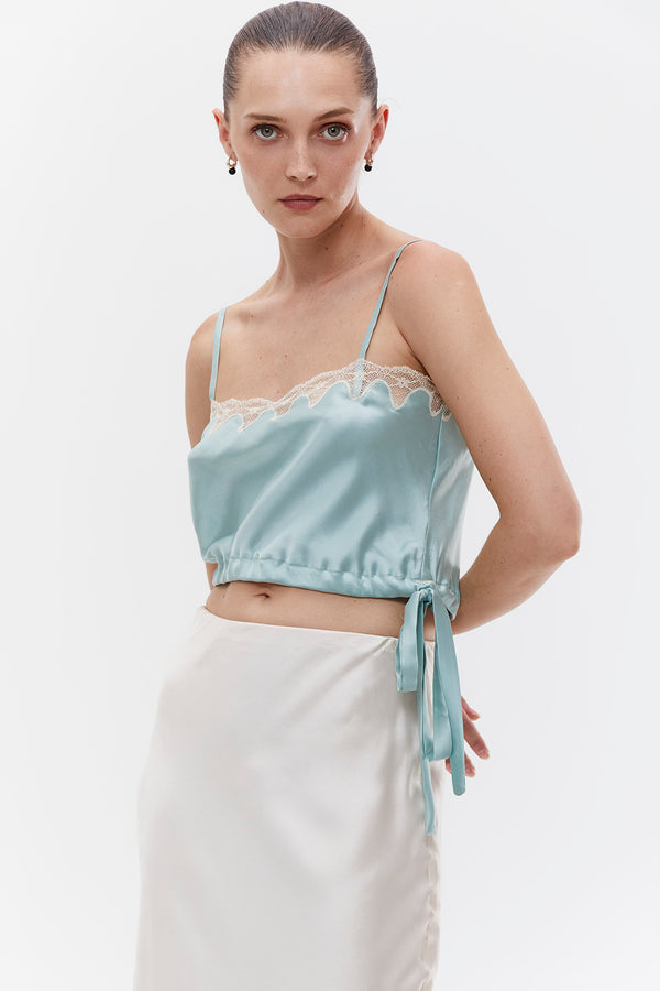 Isabelle cropped silk cami  - Mint
