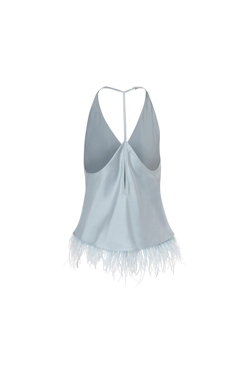 Salome' Silk & Feathers Camisole - Light Blue