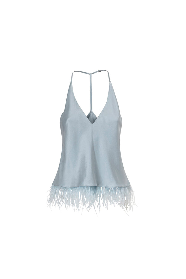 Salome' Silk & Feathers Camisole - Light Blue