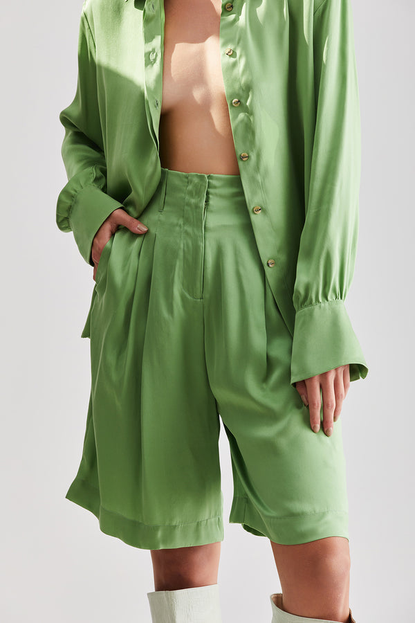 Caro tailored silk shorts - Green