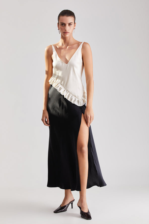 Milene Silk dress - Black & Ivory