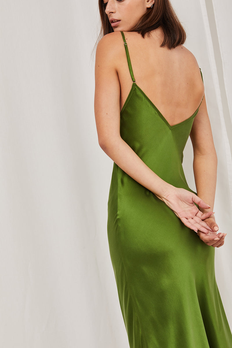 Mona Maxi Slip Dress - Green