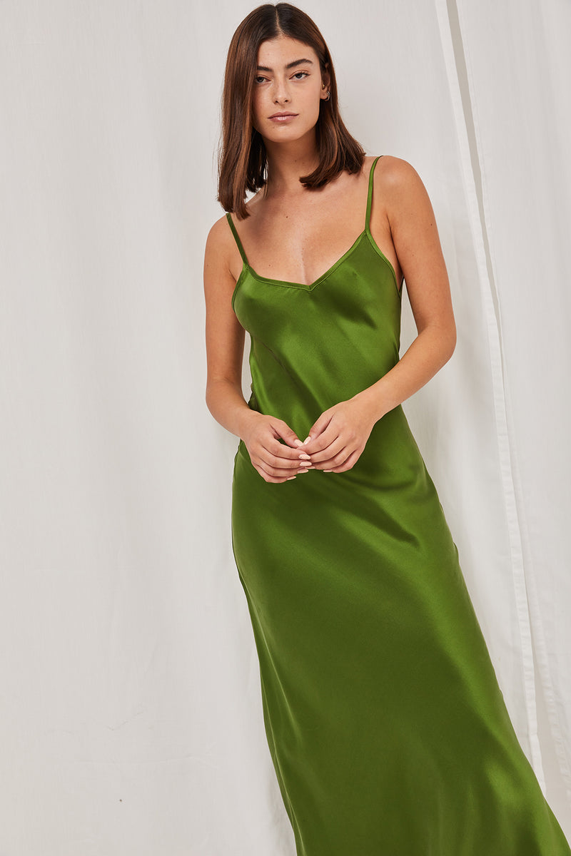Mona Maxi Slip Dress - Green